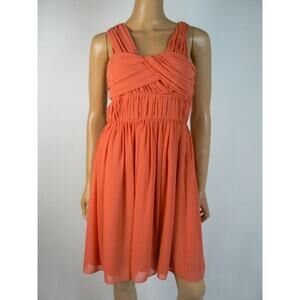 $138 BCBGeneration Orange Striped Chiffon Pleated Fit & Flare Dress 6 NEW B732
